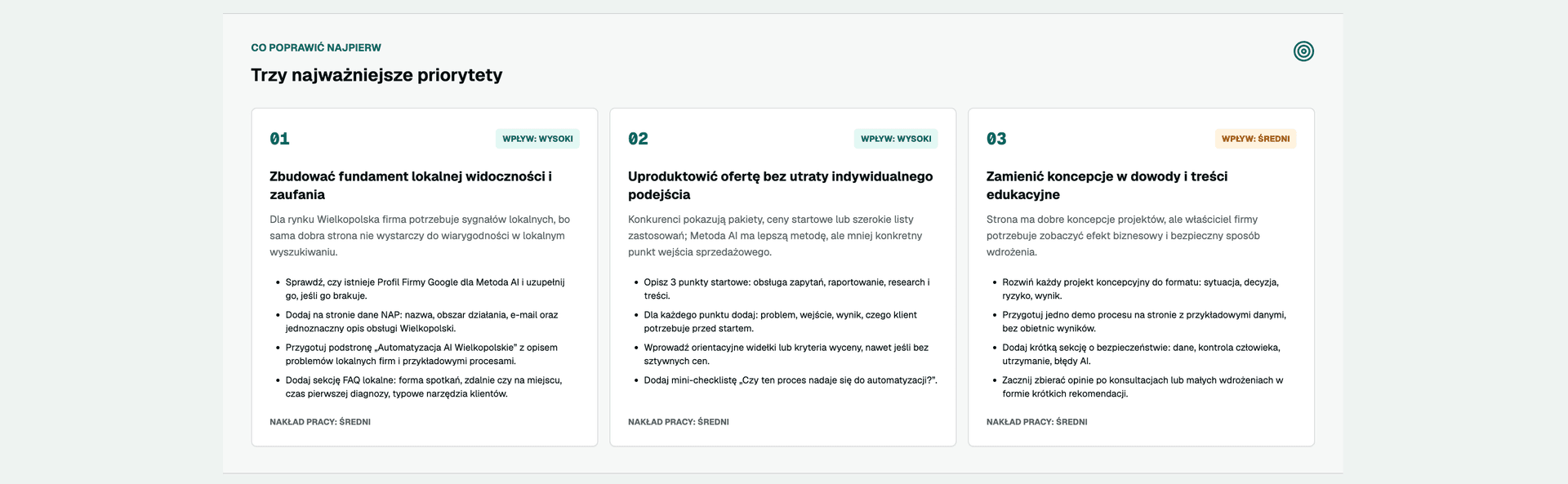 Lokalny Audyt AI — raport priorytetów