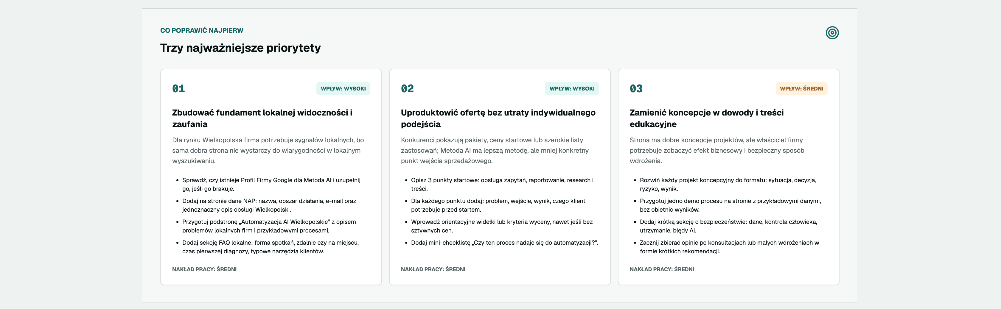 Lokalny Audyt AI — raport priorytetów